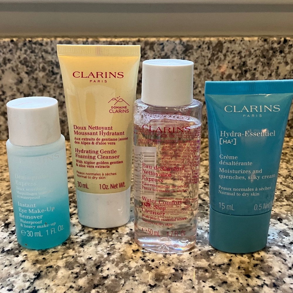 Clarins Travel Set Cleansers Eye Makeup Remover Moisturizer NEW